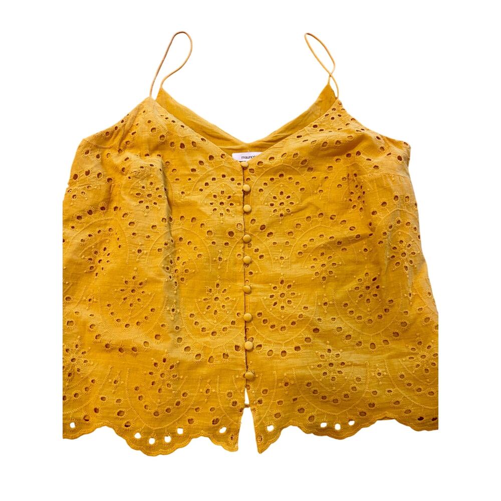 Maurices 100" Cotton Mustard Yellow Eyelet Cami Tank Top Button Front Size Small